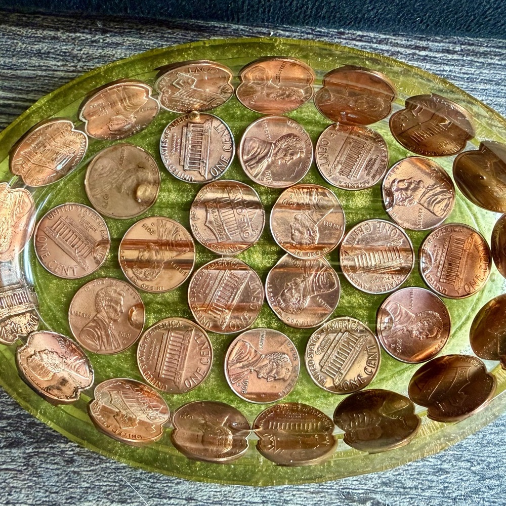 Unique Green and Copper Penny Tray/Trinket Dish/Soap Dish